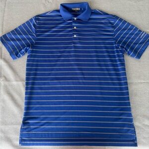 Peter Millar Polo Shirt Mens Med Blue Stripe Summer Comfort Raymond James Logo